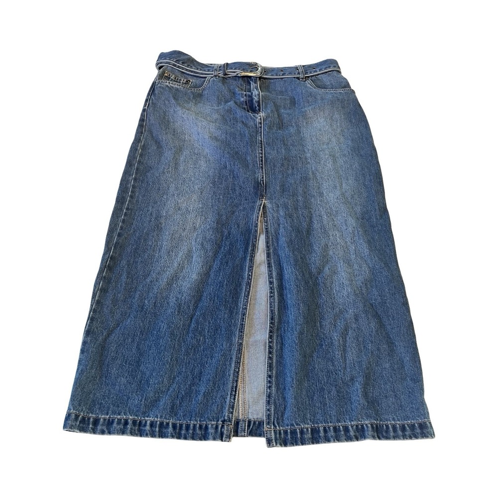 House of Harlow 1960 Blue Denim Maxi‎ Skirt Belted Western Buckle Womens Size 10